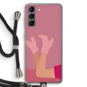 CaseCompany Pink boots: Samsung Galaxy S21 Transparant Hoesje met koord