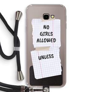 CaseCompany No Girls Allowed Unless: Samsung Galaxy J4 Plus Transparant Hoesje met koord