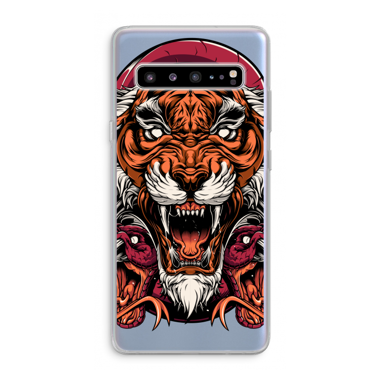 CaseCompany Tiger and Rattlesnakes: Samsung Galaxy S10 5G Transparant Hoesje