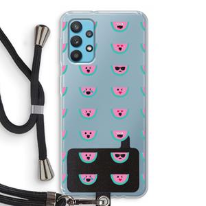 CaseCompany Smiley watermeloenprint: Samsung Galaxy A32 4G Transparant Hoesje met koord