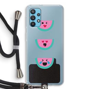 CaseCompany Smiley watermeloen: Samsung Galaxy A32 4G Transparant Hoesje met koord