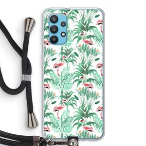 CaseCompany Flamingo bladeren: Samsung Galaxy A32 4G Transparant Hoesje met koord