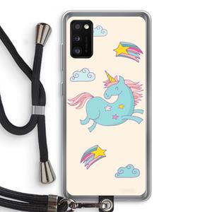 CaseCompany Vliegende eenhoorn: Samsung Galaxy A41 Transparant Hoesje met koord