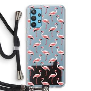 CaseCompany Flamingoprint groen: Samsung Galaxy A32 4G Transparant Hoesje met koord