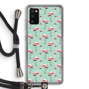 CaseCompany Flamingoprint groen: Samsung Galaxy A41 Transparant Hoesje met koord