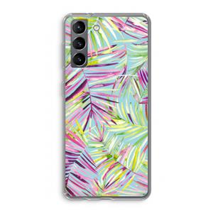 CaseCompany Tropical Palms Blue: Samsung Galaxy S21 Transparant Hoesje
