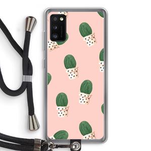 CaseCompany Cactusprint roze: Samsung Galaxy A41 Transparant Hoesje met koord