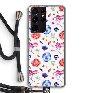 CaseCompany Bloemetjes: Samsung Galaxy S21 Ultra Transparant Hoesje met koord