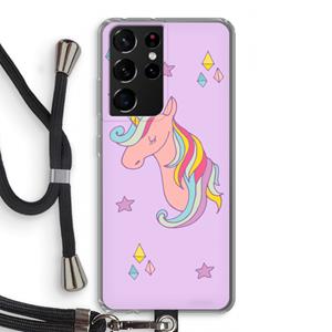 CaseCompany Roze eenhoorn: Samsung Galaxy S21 Ultra Transparant Hoesje met koord
