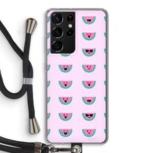 CaseCompany Smiley watermeloenprint: Samsung Galaxy S21 Ultra Transparant Hoesje met koord