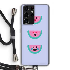 CaseCompany Smiley watermeloen: Samsung Galaxy S21 Ultra Transparant Hoesje met koord