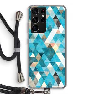 CaseCompany Gekleurde driehoekjes blauw: Samsung Galaxy S21 Ultra Transparant Hoesje met koord