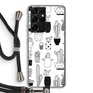 CaseCompany Cactusmotief: Samsung Galaxy S21 Ultra Transparant Hoesje met koord