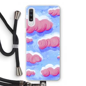 CaseCompany Roze wolken met vogels: Samsung Galaxy A70 Transparant Hoesje met koord