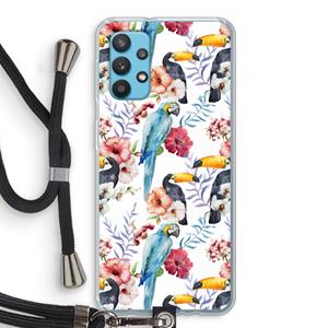 CaseCompany Bloemen tukan: Samsung Galaxy A32 4G Transparant Hoesje met koord