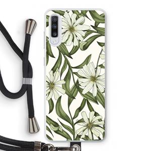 CaseCompany Wit bloemenpatroon: Samsung Galaxy A70 Transparant Hoesje met koord