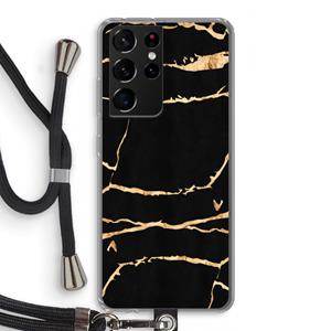 CaseCompany Gouden marmer: Samsung Galaxy S21 Ultra Transparant Hoesje met koord