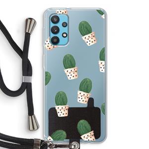 CaseCompany Cactusprint roze: Samsung Galaxy A32 4G Transparant Hoesje met koord