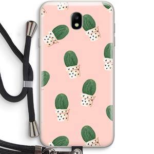 CaseCompany Cactusprint roze: Samsung Galaxy J7 (2017) Transparant Hoesje met koord