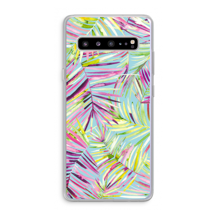 CaseCompany Tropical Palms Blue: Samsung Galaxy S10 5G Transparant Hoesje