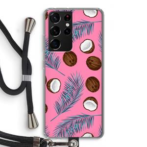 CaseCompany Kokosnoot roze: Samsung Galaxy S21 Ultra Transparant Hoesje met koord