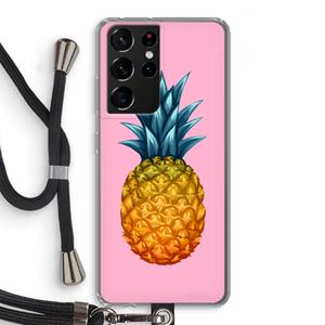 CaseCompany Grote ananas: Samsung Galaxy S21 Ultra Transparant Hoesje met koord