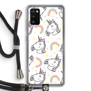 CaseCompany Rainbow Unicorn: Samsung Galaxy A41 Transparant Hoesje met koord