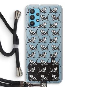 CaseCompany Zwarte poes: Samsung Galaxy A32 4G Transparant Hoesje met koord