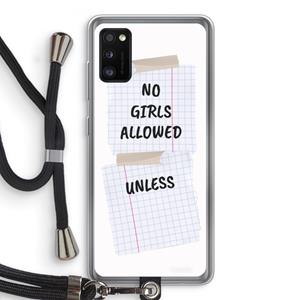 CaseCompany No Girls Allowed Unless: Samsung Galaxy A41 Transparant Hoesje met koord