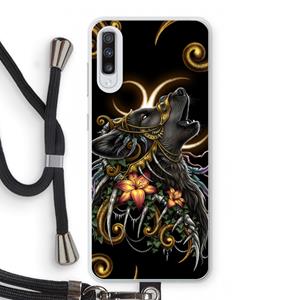 CaseCompany Huilende Wolf: Samsung Galaxy A70 Transparant Hoesje met koord
