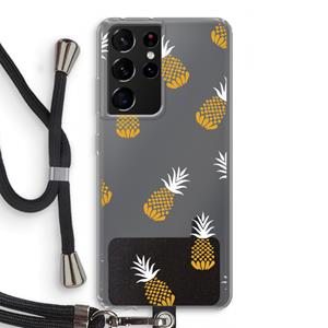 CaseCompany Ananasjes: Samsung Galaxy S21 Ultra Transparant Hoesje met koord