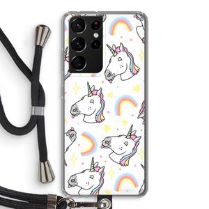 CaseCompany Rainbow Unicorn: Samsung Galaxy S21 Ultra Transparant Hoesje met koord