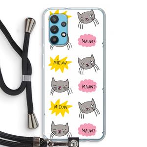 CaseCompany Meow: Samsung Galaxy A32 4G Transparant Hoesje met koord