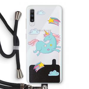 CaseCompany Vliegende eenhoorn: Samsung Galaxy A70 Transparant Hoesje met koord