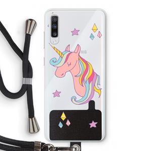 CaseCompany Roze eenhoorn: Samsung Galaxy A70 Transparant Hoesje met koord