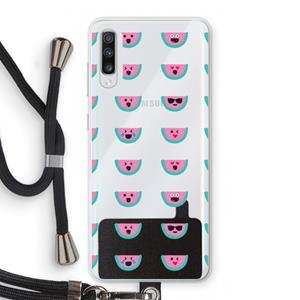 CaseCompany Smiley watermeloenprint: Samsung Galaxy A70 Transparant Hoesje met koord
