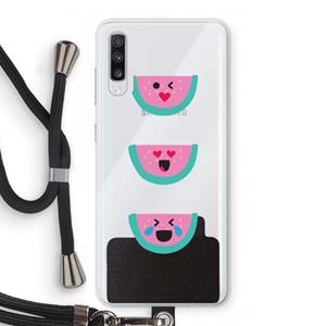 CaseCompany Smiley watermeloen: Samsung Galaxy A70 Transparant Hoesje met koord