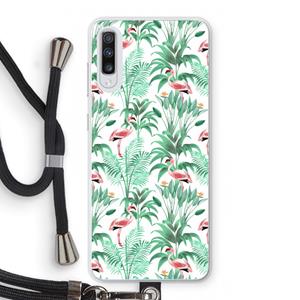 CaseCompany Flamingo bladeren: Samsung Galaxy A70 Transparant Hoesje met koord