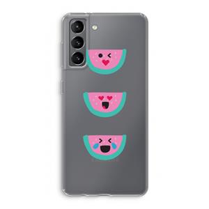CaseCompany Smiley watermeloen: Samsung Galaxy S21 Transparant Hoesje