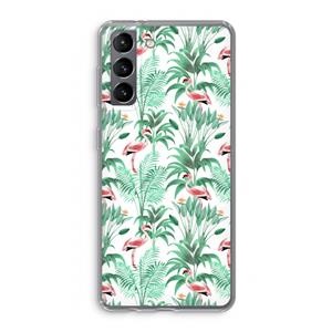 CaseCompany Flamingo bladeren: Samsung Galaxy S21 Transparant Hoesje