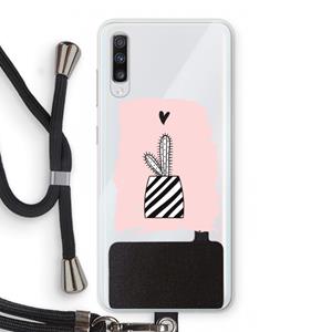 CaseCompany Zwart-wit cactus: Samsung Galaxy A70 Transparant Hoesje met koord