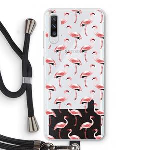 CaseCompany Flamingoprint groen: Samsung Galaxy A70 Transparant Hoesje met koord