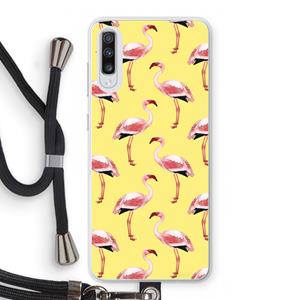 CaseCompany Flamingo's geel: Samsung Galaxy A70 Transparant Hoesje met koord