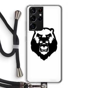 CaseCompany Angry Bear (white): Samsung Galaxy S21 Ultra Transparant Hoesje met koord