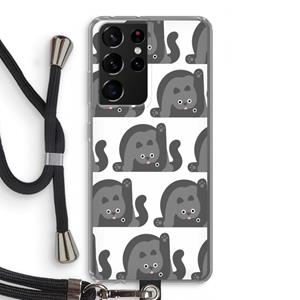 CaseCompany Cats: Samsung Galaxy S21 Ultra Transparant Hoesje met koord