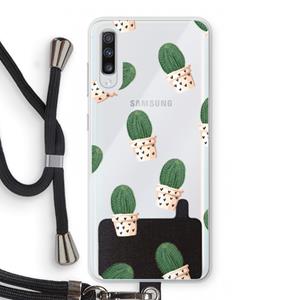CaseCompany Cactusprint roze: Samsung Galaxy A70 Transparant Hoesje met koord