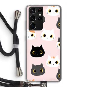 CaseCompany Katten: Samsung Galaxy S21 Ultra Transparant Hoesje met koord