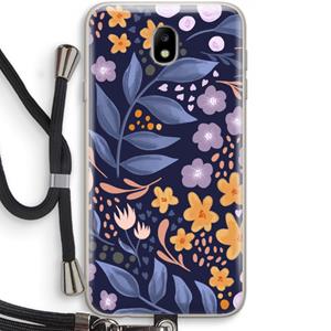 CaseCompany Flowers with blue leaves: Samsung Galaxy J7 (2017) Transparant Hoesje met koord