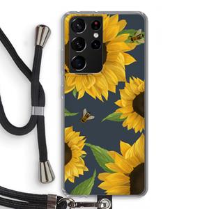 CaseCompany Sunflower and bees: Samsung Galaxy S21 Ultra Transparant Hoesje met koord