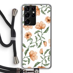 CaseCompany Peachy flowers: Samsung Galaxy S21 Ultra Transparant Hoesje met koord